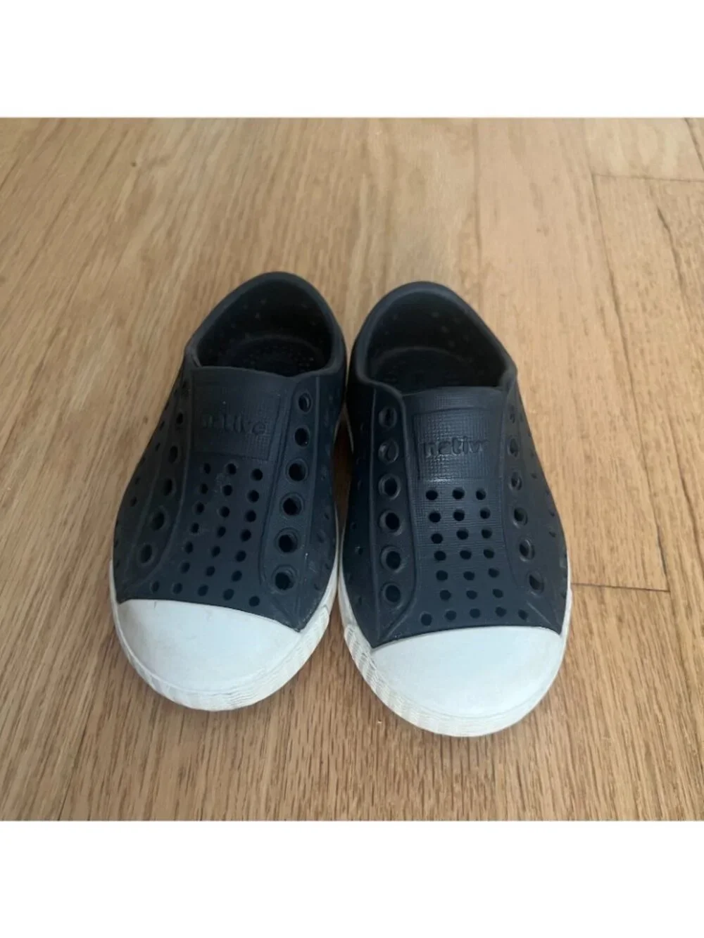 Native Jefferson Perforated Rubber Slip On Shoes Black White Toddler Size C5